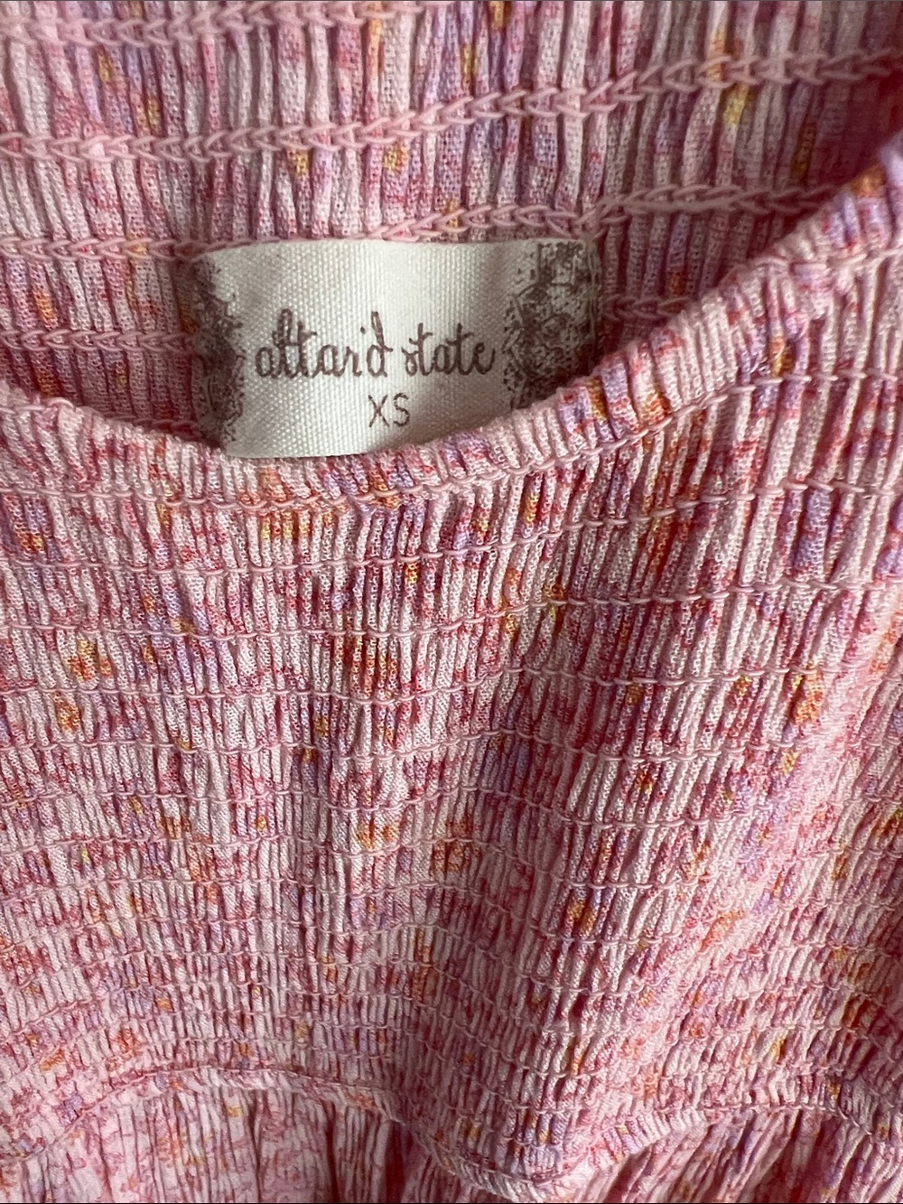 Altar'd State Pink Floral Smocked Peasant Top